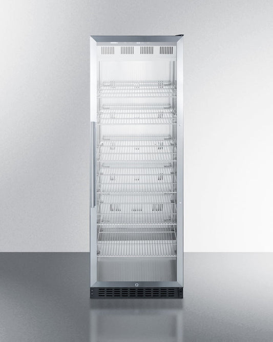 Summit SCR1401 Full-Size Commercial Beverage Merchandiser Designed For The Display And Refrigeration Of Beverages And Sealed Food, With Stainless Steel Interior, Self-Closing Glass Door, And Black Cabinet