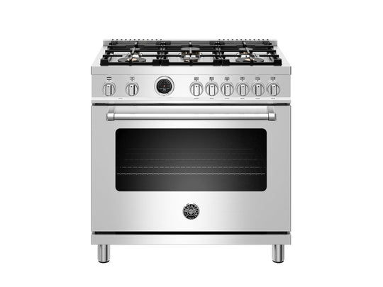 Bertazzoni MAST366DFSXT 36 Inch Dual Fuel Range, 6 Brass Burners, Electric Self-Clean Oven Stainless Steel