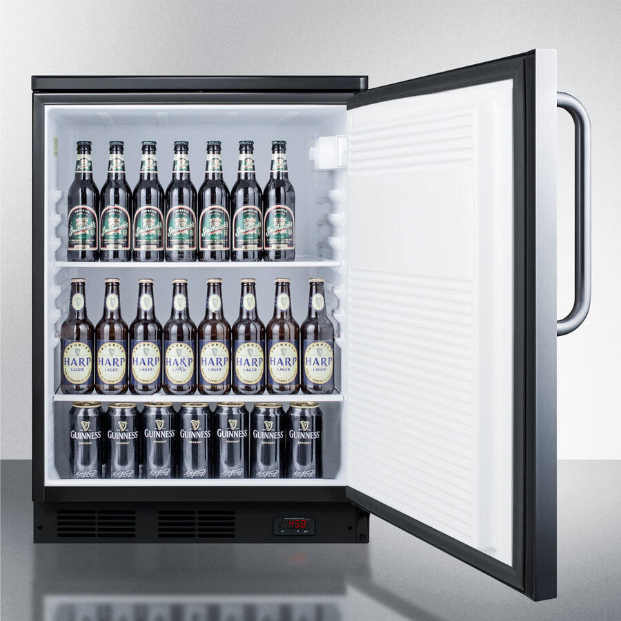 Summit FF7LBLBIPUBSSTB Commercially Approved Built-In Undercounter Craft Beer Pub Cellar With Digital Thermostat, Stainless Steel Door, Towel Bar Handle, And Black Cabinet
