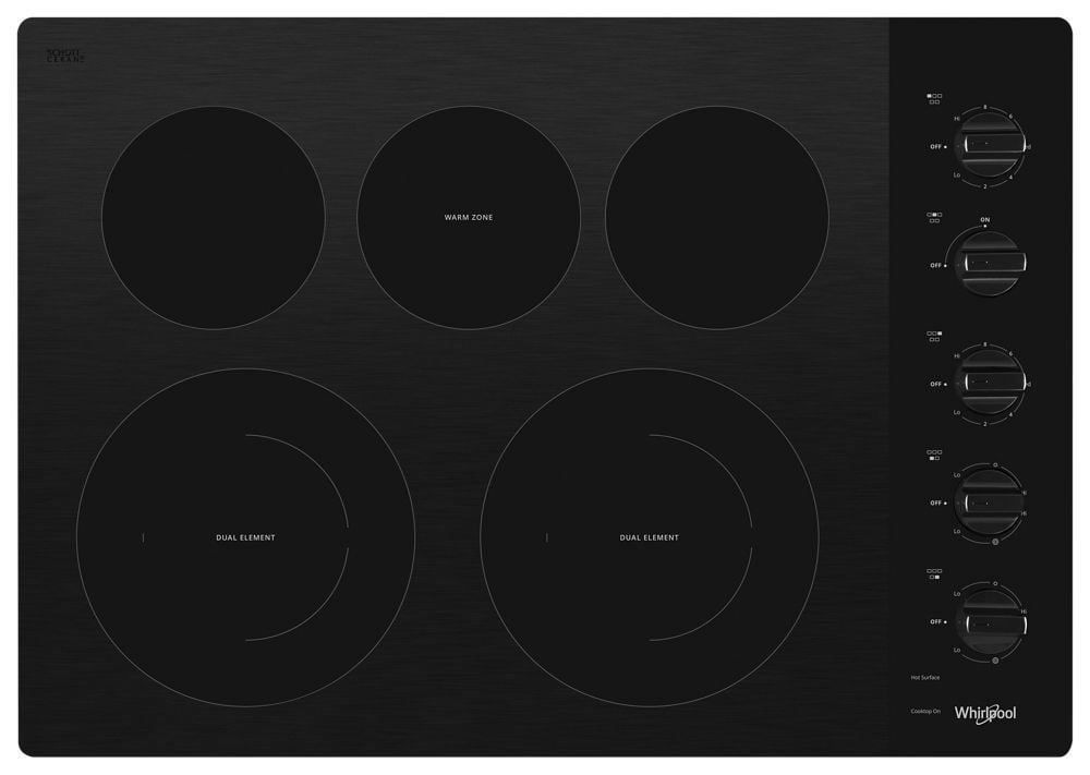 Whirlpool WCE77US0HB 30-Inch Electric Ceramic Glass Cooktop With Two Dual Radiant Elements