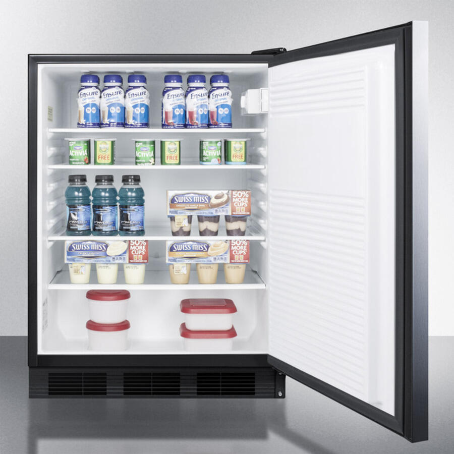 Summit AL752LBLSSHH Ada Compliant All-Refrigerator For Freestanding General Purpose Use, Auto Defrost W/Ss Door, Horizontal Handle, Lock, And Black Cabinet