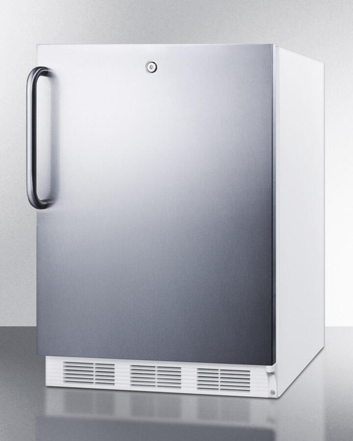 Summit AL650LBISSTB Built-In Undercounter Ada Compliant Refrigerator-Freezer For General Purpose Use, W/Dual Evaporator Cooling, Lock, Ss Door, Tb Handle, White Cabinet