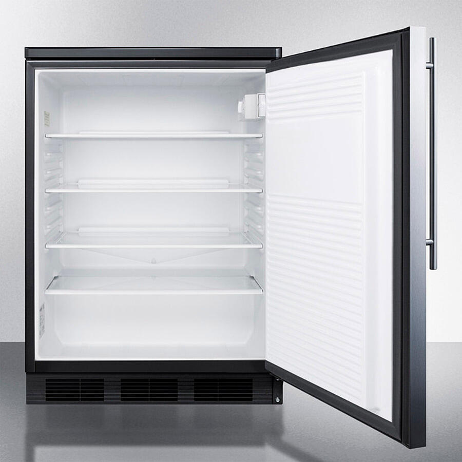 Summit FF7LBLKBISSHV Commercially Listed Built-In Undercounter All-Refrigerator For General Purpose Use, Auto Defrost W/Ss Wrapped Door, Thin Handle, Lock, And Black Cabinet