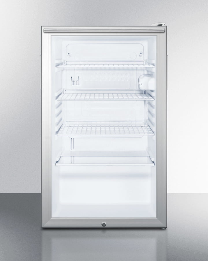 Summit SCR450L7HH Commercially Listed 20" Wide Glass Door All-Refrigerator For Freestanding Use, Auto Defrost With A Lock, White Cabinet, And Horizontal Handle
