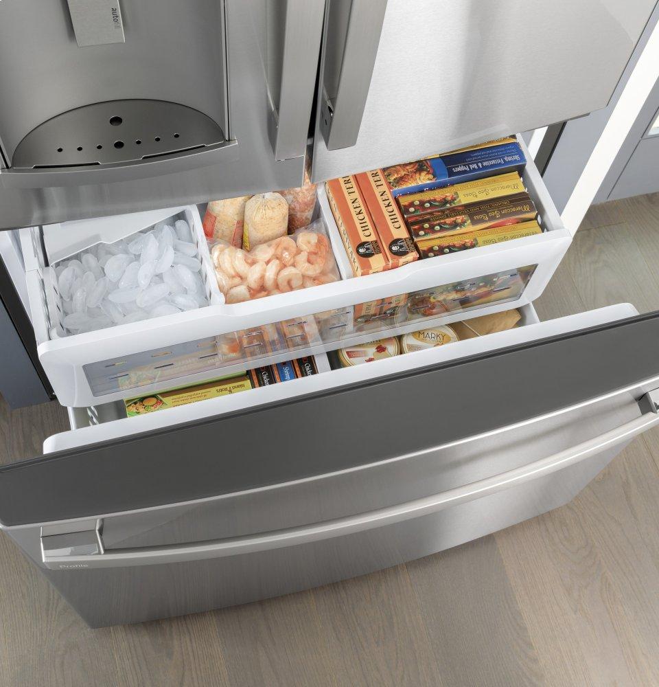 Ge Appliances PYE22KYNFS Ge Profile™ Series Energy Star® 22.1 Cu. Ft. Counter-Depth Fingerprint Resistant French-Door Refrigerator With Hands-Free Autofill