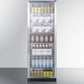 Summit SCR1401 Full-Size Commercial Beverage Merchandiser Designed For The Display And Refrigeration Of Beverages And Sealed Food, With Stainless Steel Interior, Self-Closing Glass Door, And Black Cabinet