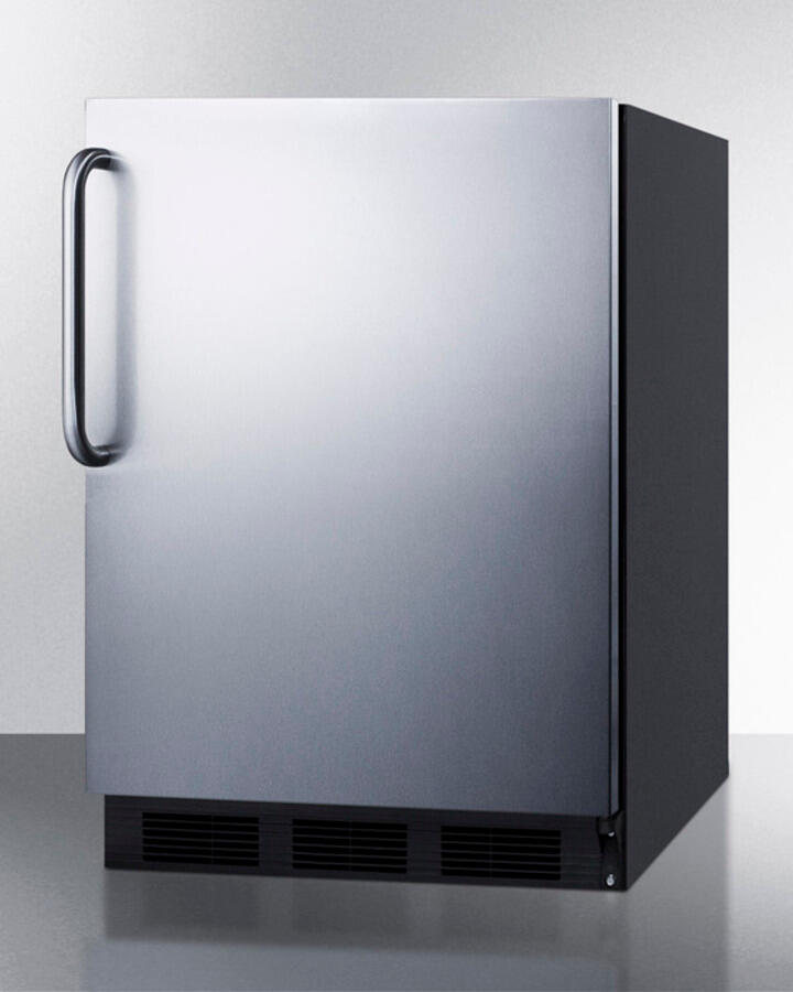 Summit FF6B7SSTBADA Ada Compliant Commercial All-Refrigerator For Freestanding General Purpose Use, Auto Defrost With Stainless Steel Door, Towel Bar Handle, And Black Cabinet