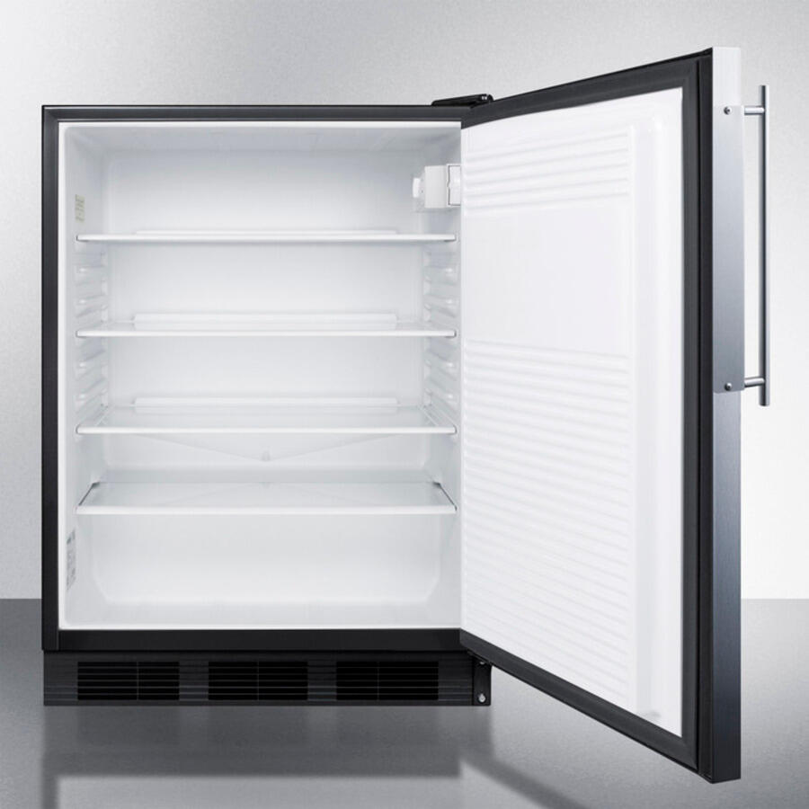 Summit FF7LBLBIFRADA Ada Compliant Built-In Undercounter All-Refrigerator For General Purpose/Commercial Use, Auto Defrost W/Ss Frame For Slide-In Panels, Lock, Black Cabinet