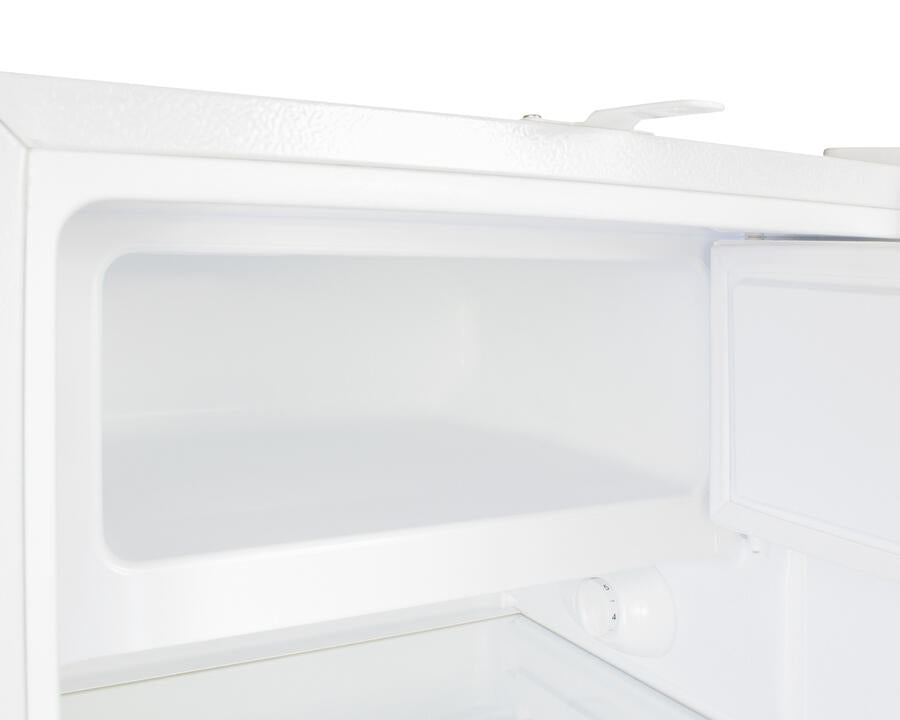 Summit ADA302RFZ Built-In Undercounter, Ada Compliant Refrigerator-Freezer In White, Designed For General Purpose Storage, Manual Defrost With Glass Shelves, Front Lock, And Door Storage