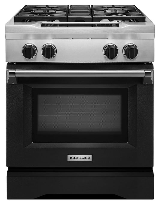 Kitchenaid KDRS407VBK 30'' 4-Burner Dual Fuel Freestanding Range, Commercial-Style Imperial Black