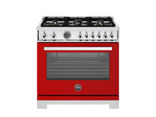 Bertazzoni PRO366BCFEPROT 36 Inch Dual Fuel Range, 6 Brass Burners And Cast Iron Griddle, Electric Self-Clean Oven Rosso