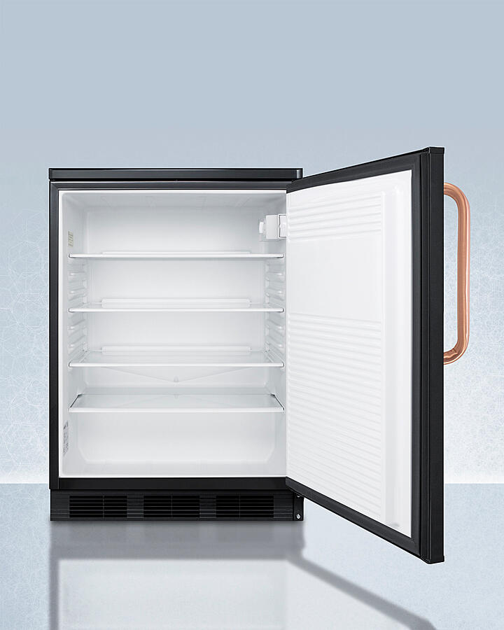 Summit FF7LBLKTBC Commercially Listed Freestanding All-Refrigerator For General Purpose Use, With Pure Copper Handle, Front Lock, Automatic Defrost Operation, And Black Exterior
