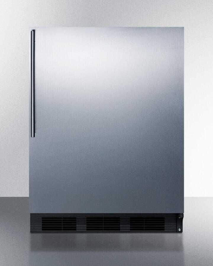 Summit FF63BSSHVADA Ada Compliant Freestanding All-Refrigerator For Residential Use, Auto Defrost With Black Cabinet, Stainless Steel Wrapped Door, And Thin Handle