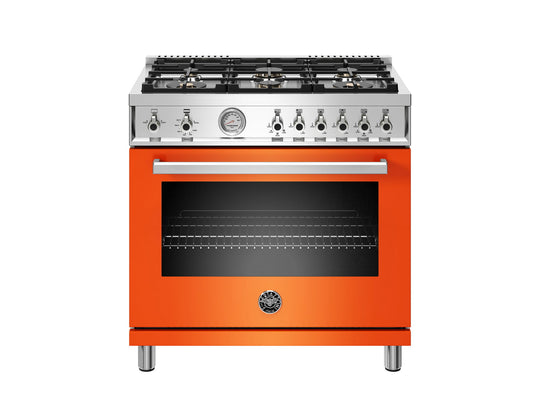 Bertazzoni PROF366GASART 36 Inch All Gas Range, 6 Brass Burners Arancio