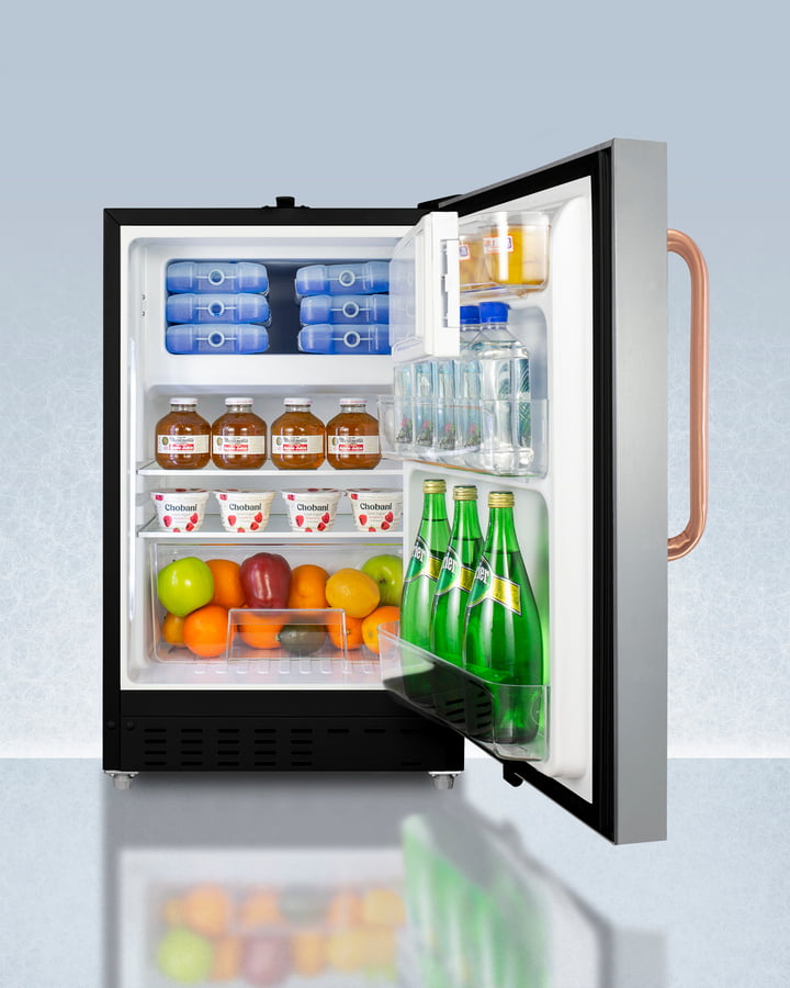 Summit ADA302BRFZSSTBC Built-In Undercounter, Ada Compliant Refrigerator-Freezer Designed For General Purpose Storage, With A Stainless Steel Door, Pure Copper Towel Bar Handle, Manual Defrost Operation, And Front Lock