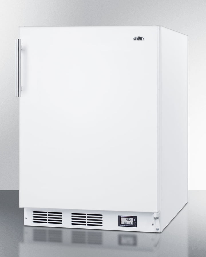 Summit BKRF661 Counter Height Break Room Refrigerator-Freezer In White With Nist Calibrated Thermometer And Alarm
