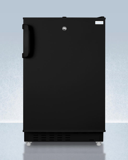 Summit ADA302BRFZ Built-In Undercounter, Ada Compliant Refrigerator-Freezer In Black, Designed For General Purpose Storage, Manual Defrost With Glass Shelves, Front Lock, And Door Storage