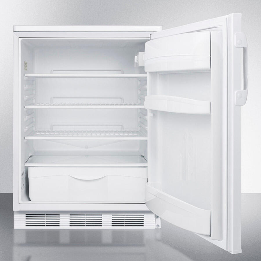 Summit FF6LW Freestanding Counter Height All-Refrigerator For General Purpose Use, With Front Lock, Automatic Defrost Operation And White Exterior