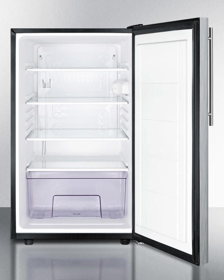 Summit FF521BLBI7SSHVADA Commercially Listed Ada Compliant 20" Wide Built-In Undercounter All-Refrigerator, Auto Defrost W/Lock, Stainless Steel Door, Thin Handle And Black Cabinet