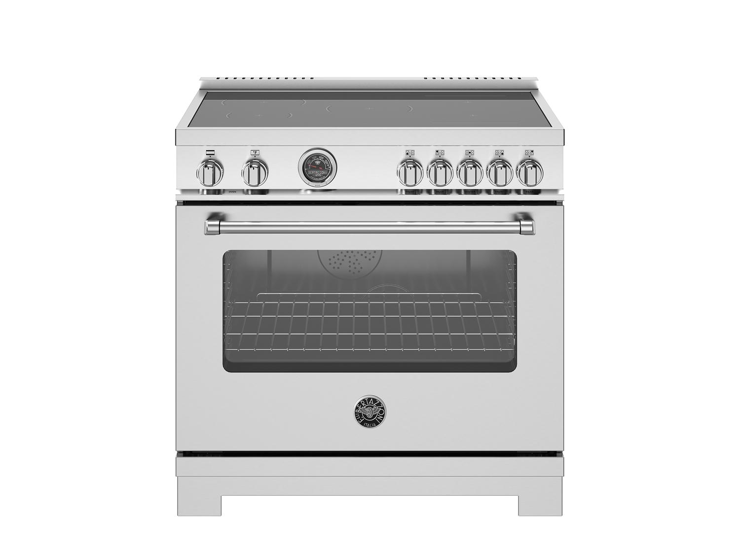Bertazzoni MAS365ICFEPXT 36 Inch Induction Range, 5 Heating Zones And Cast Iron Griddle, Electric Self-Clean Oven Stainless Steel