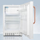 Summit ADA302RFZTBC Built-In Undercounter, Ada Compliant Refrigerator-Freezer In White, Designed For General Purpose Storage, With Pure Copper Towel Bar Handle, Manual Defrost With Glass Shelves, Front Lock, And Door Storage