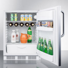 Summit FF61BISSTB Built-In Undercounter All-Refrigerator For Residential Use, Auto Defrost With A Stainless Steel Wrapped Door, Towel Bar Handle, And White Cabinet