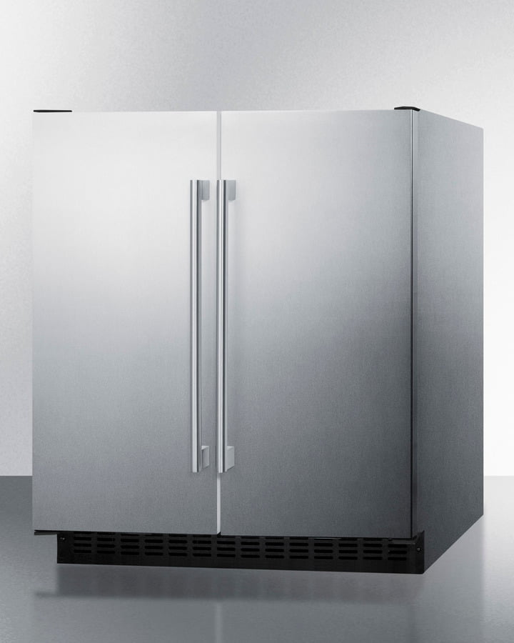 Summit FFRF3075WCSS Frost-Free Side-By-Side Refrigerator-Freezer For Built-In Or Freestanding Use Wrapped Stainless Steel Exterior And Digital Controls