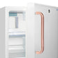 Summit ADA302RFZTBC Built-In Undercounter, Ada Compliant Refrigerator-Freezer In White, Designed For General Purpose Storage, With Pure Copper Towel Bar Handle, Manual Defrost With Glass Shelves, Front Lock, And Door Storage