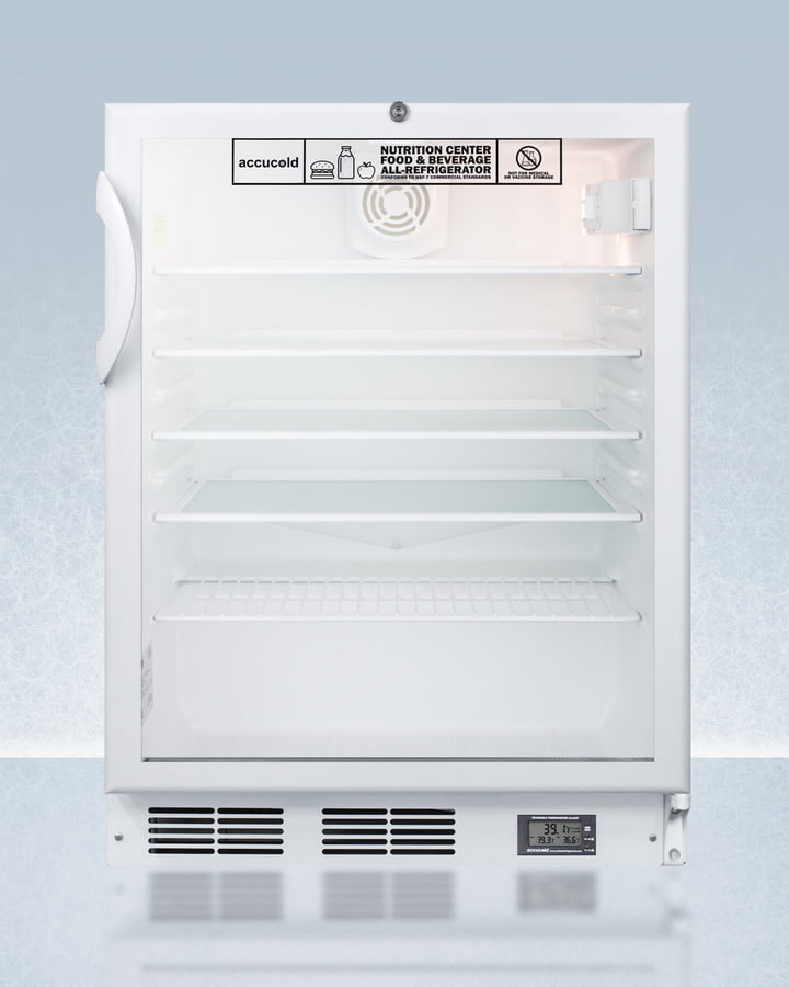 Summit SCR600GLBINZADA Commercially Approved Ada Compliant Nutrition Center Series Glass Door All-Refrigerator For Built-In Or Freestanding Use, With Front Lock And Digital Temperature Display