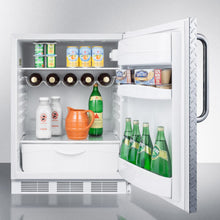 Summit FF61BIDPL Built-In Undercounter All-Refrigerator For Residential Use, Auto Defrost With A Diamond Plate Door, Towel Bar Handle, And White Cabinet