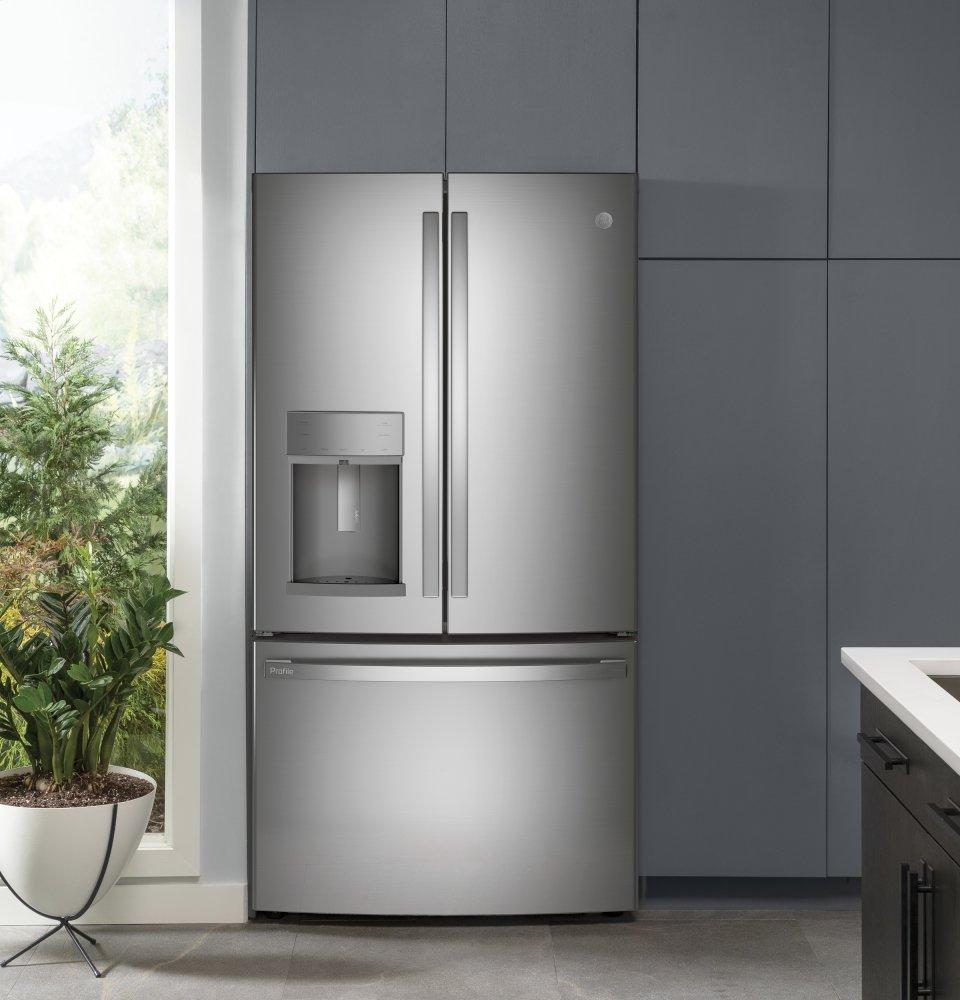 Ge Appliances PYE22KYNFS Ge Profile™ Series Energy Star® 22.1 Cu. Ft. Counter-Depth Fingerprint Resistant French-Door Refrigerator With Hands-Free Autofill