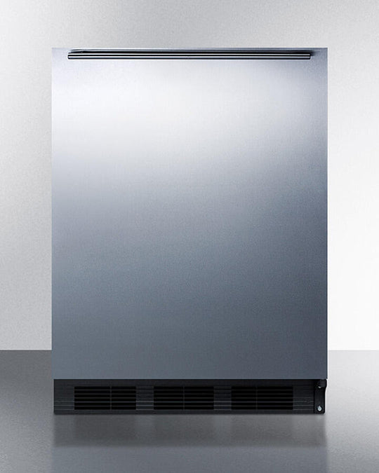 Summit FF63BKBISSHHADA Ada Compliant Built-In Undercounter All-Refrigerator For Residential Use, Auto Defrost With Stainless Steel Wrapped Door, Horizontal Handle, And Black Cabinet