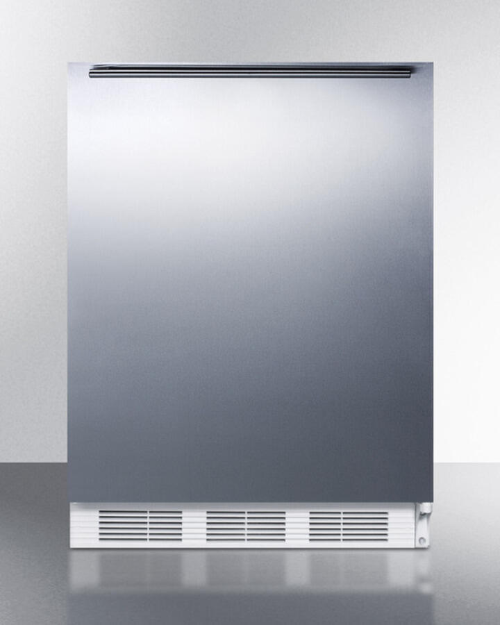 Summit FF6BI7SSHHADA Ada Compliant Commercial All-Refrigerator For Built-In General Purpose Use, Auto Defrost W/Stainless Steel Wrapped Door, Horizontal Handle, And White Cabinet
