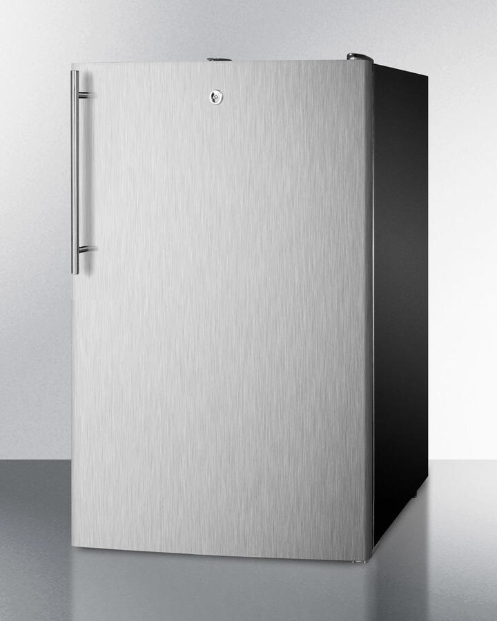 Summit FS408BLBISSHV 20" Wide Built-In Undercounter All-Freezer, -20 C Capable With A Lock, Stainless Steel Door, Thin Handle And Black Cabinet