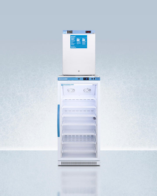 Summit ARG8PVFS30LSTACKMED2 Stacked Combination Of Arg8Pv All-Refrigerator With Antimicrobial Silver-Ion Handle And A Hospital Grade Cord With 'Green Dot' Plug And Fs30Lmed2 Compact Manual Defrost All-Freezer For Vaccine Storage