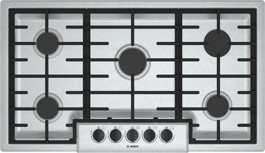 Bosch NGM5656UC 500 Series, 36" Gas Cooktop, 5 Burners, Stainless Steel