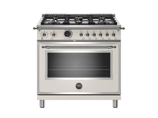 Bertazzoni HERT366DFSAVT 36 Inch Dual Fuel Range, 6 Brass Burner, Electric Self-Clean Off-White