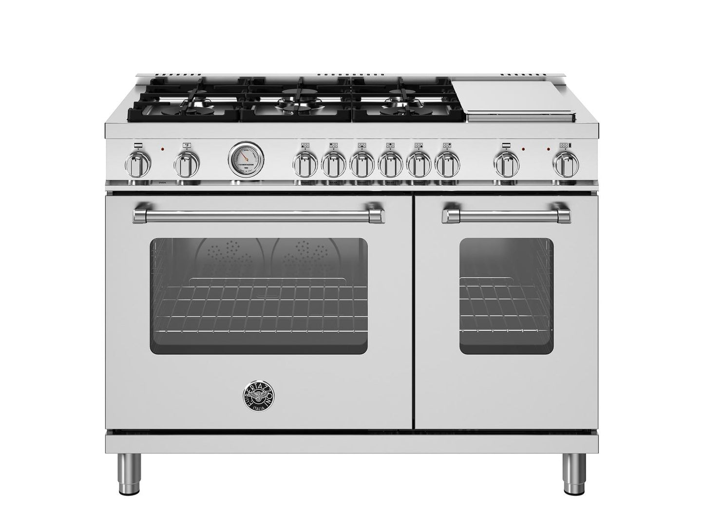 Bertazzoni MAS486GDFMXV 48 Inch Dual Fuel Range, 6 Burners And Griddle, Electric Oven Stainless Steel