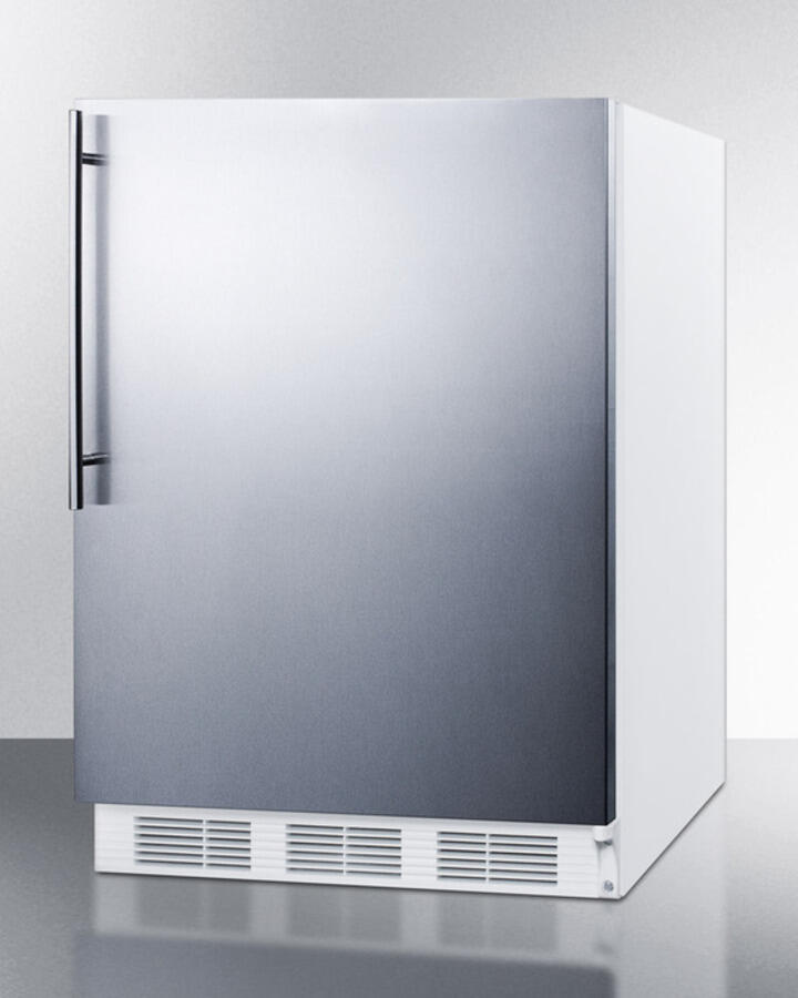 Summit CT661SSHV Freestanding Counter Height Refrigerator-Freezer For Residential Use, Cycle Defrost With A Stainless Steel Wrapped Door, Thin Handle, And White Cabinet