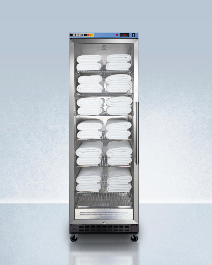 Summit PTHC155GLHD Single Chamber Passive Heating Blanket Warmer With A Self-Closing Glass Door, Stainless Steel Interior, Digital Thermostat, Black Cabinet, And Lock