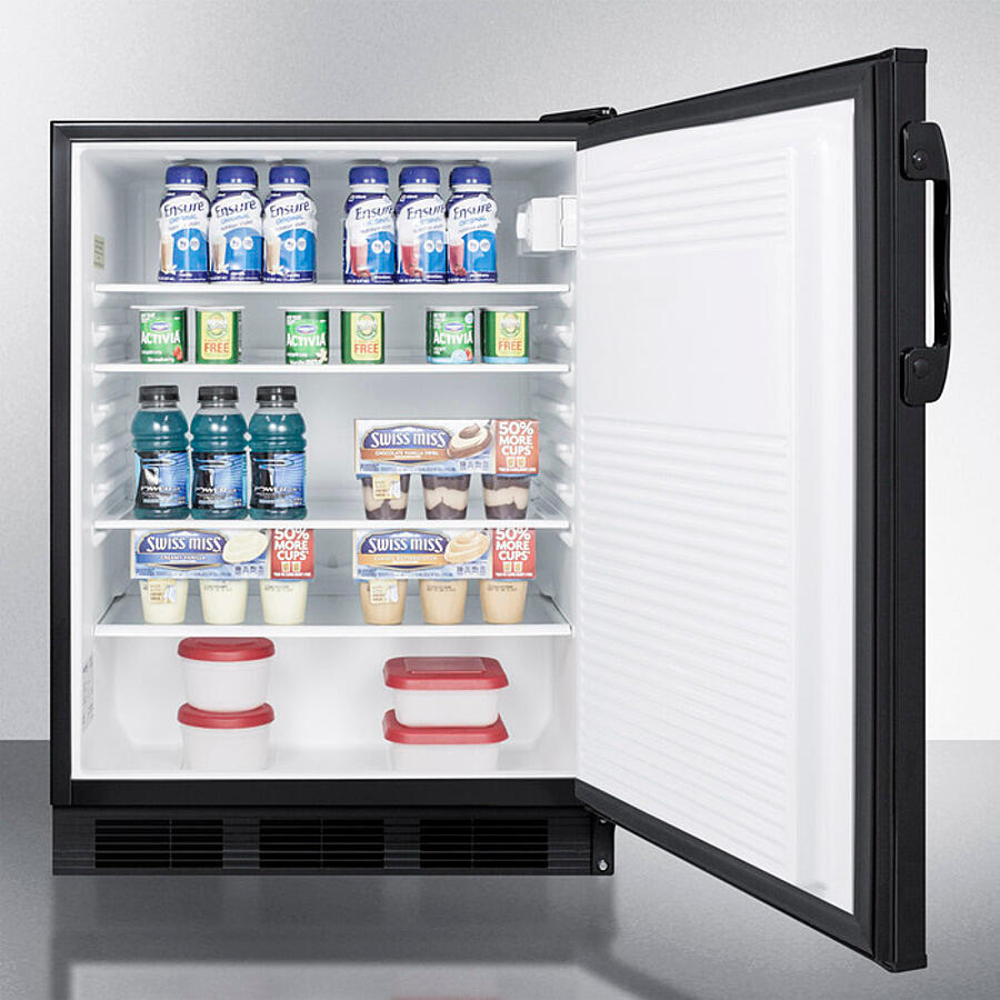 Summit AL752BKBI Ada Compliant Built-In Undercounter All-Refrigerator For General Purpose Use, With Flat Door Liner, Auto Defrost Operation And Black Exterior