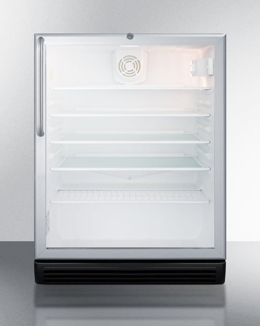 Summit SCR600BGLTBADA Commercially Listed Ada Compliant 5.5 Cu.Ft. Freestanding Beverage Center In A 24" Footprint, With Black Cabinet, Glass Door, Towel Bar Handle, And Lock