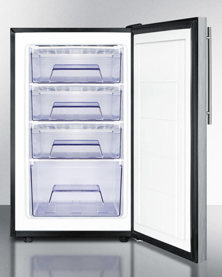 Summit FS408BLBISSHV 20" Wide Built-In Undercounter All-Freezer, -20 C Capable With A Lock, Stainless Steel Door, Thin Handle And Black Cabinet
