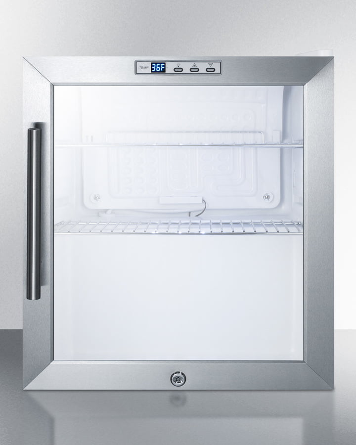 Summit SCR215L Commercially Approved Glass Door Refrigerator Designed For The Display And Refrigeration Of Beverages Or Sealed Food, With Digital Thermostat And White Cabinet Finish