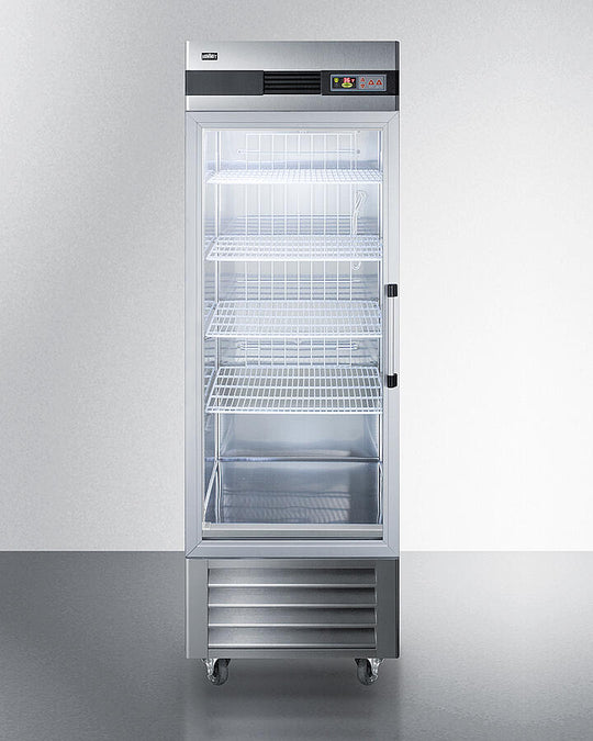 Summit SCR23SSGLH 23 Cu.Ft. Commercial Reach-In Refrigerator In Complete Stainless Steel With Glass Door And Left Hand Door Swing