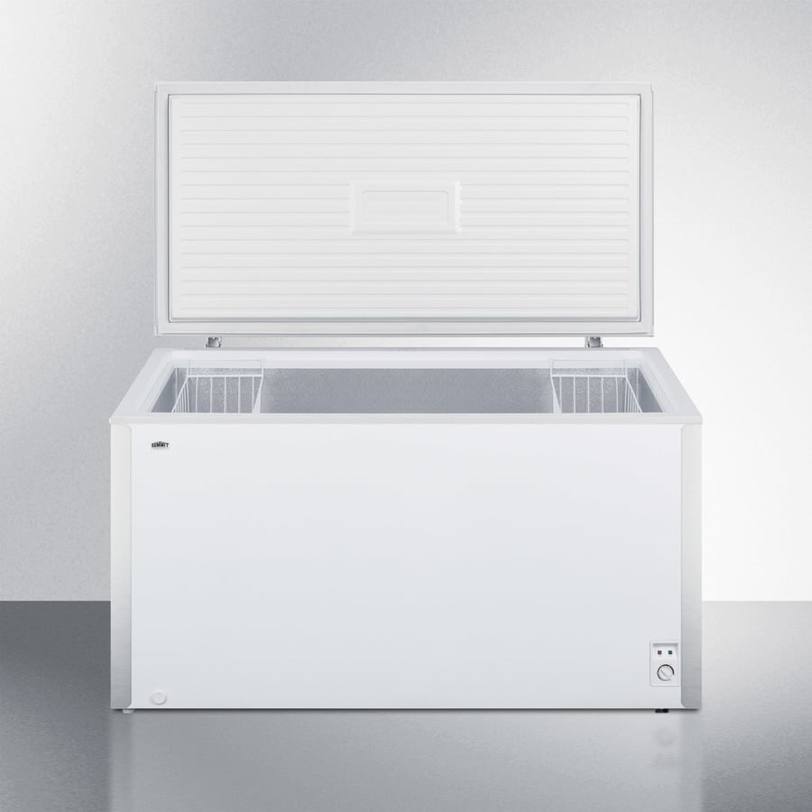 Summit SCFM182 Commercially Listed 18 Cu.Ft. Manual Defrost Chest Freezer In White With Stainless Steel Corner Protectors