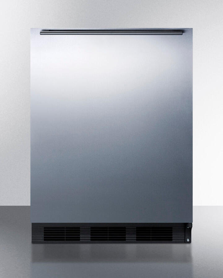 Summit FF6BBI7SSHHADA Ada Compliant Commercial All-Refrigerator For Built-In General Purpose Use, Auto Defrost W/Stainless Steel Wrapped Door, Horizontal Handle, And Black Cabinet