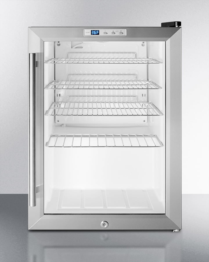 Summit SCR312LCSS Commercially Approved Countertop Beverage Cooler With Glass Door, Stainless Steel Cabinet, Front Lock, And Digital Thermostat; Replaces Scr310Lcss