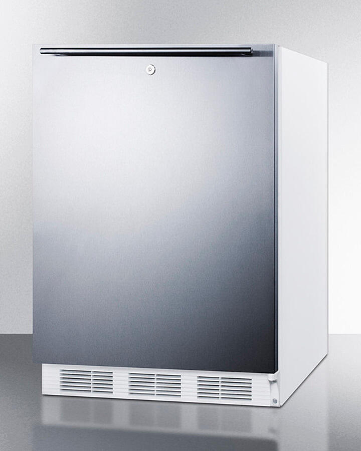Summit FF7LWBISSHHADA Ada Compliant Built-In Undercounter All-Refrigerator For General Purpose Or Commercial Use, Auto Defrost W/Lock, Ss Door, Horizontal Handle, White Cabinet