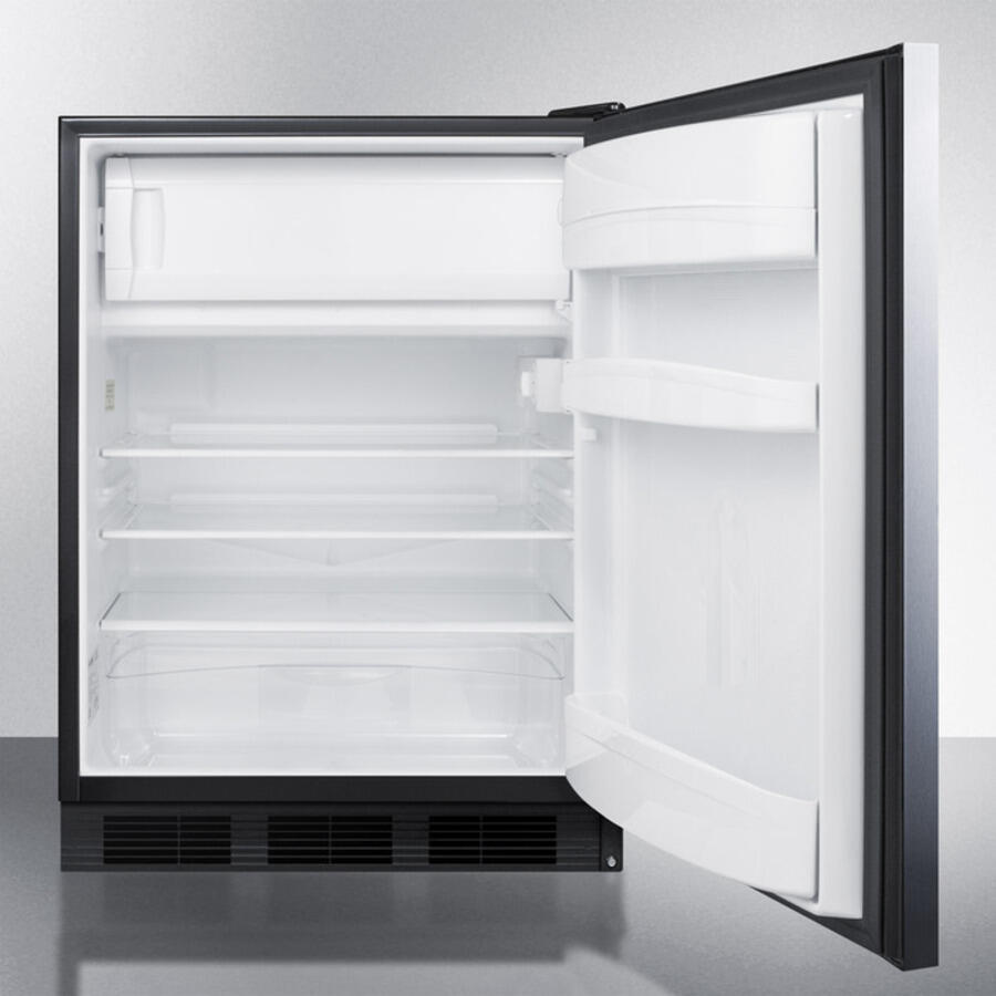 Summit CT66BBISSHHADA Built-In Undercounter Ada Compliant Refrigerator-Freezer For General Purpose Use, W/Dual Evaporator Cooling, Ss Door, Horizontal Handle, And Black Cabinet